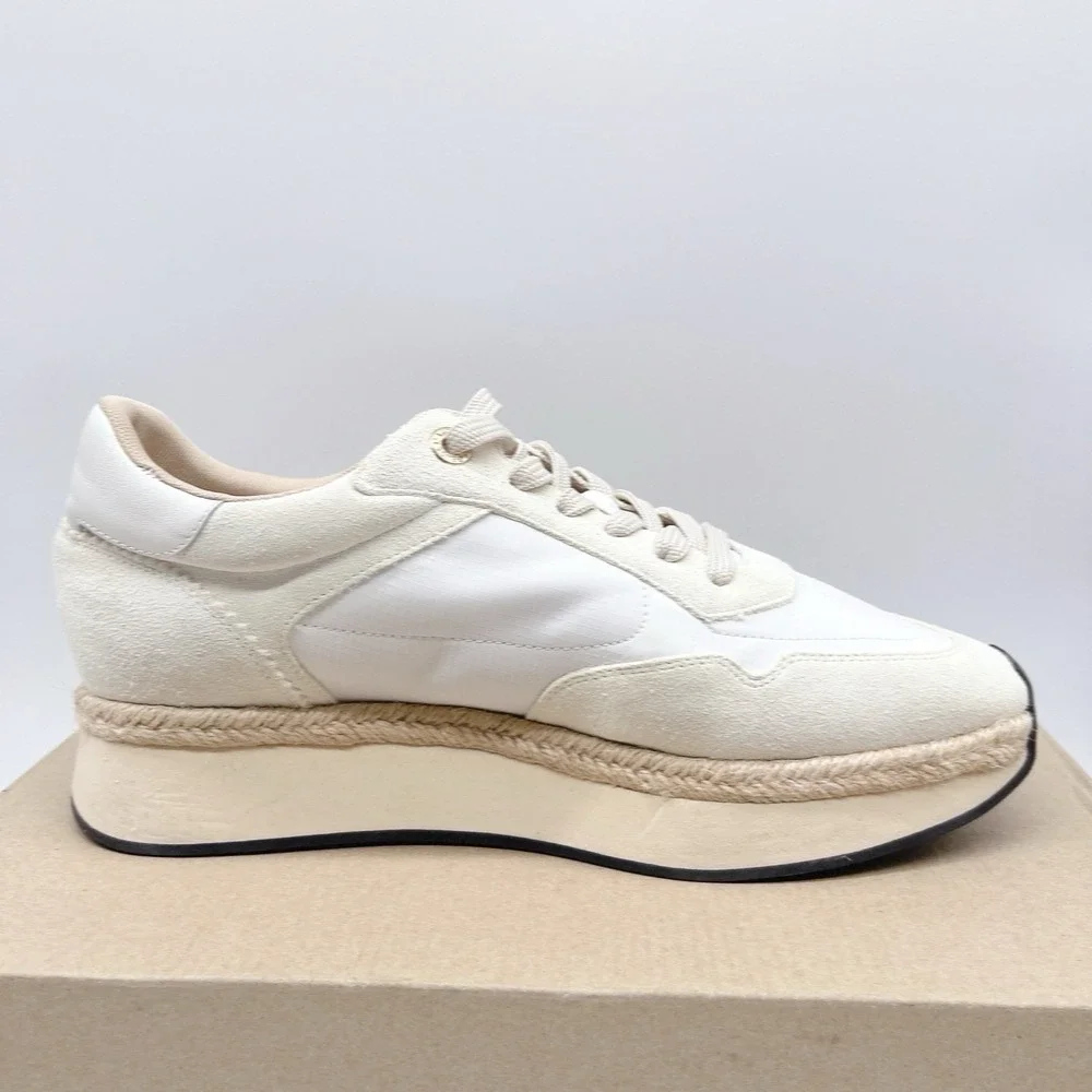 L'Agance Ivone Women's Platform Lace Up Sneakers Casual Shoes White Beige US 10